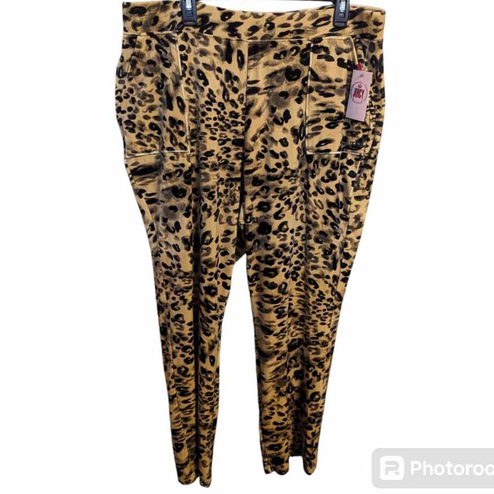 JUICY COUTURE women's velour animal print  pants black brown 2X W-151